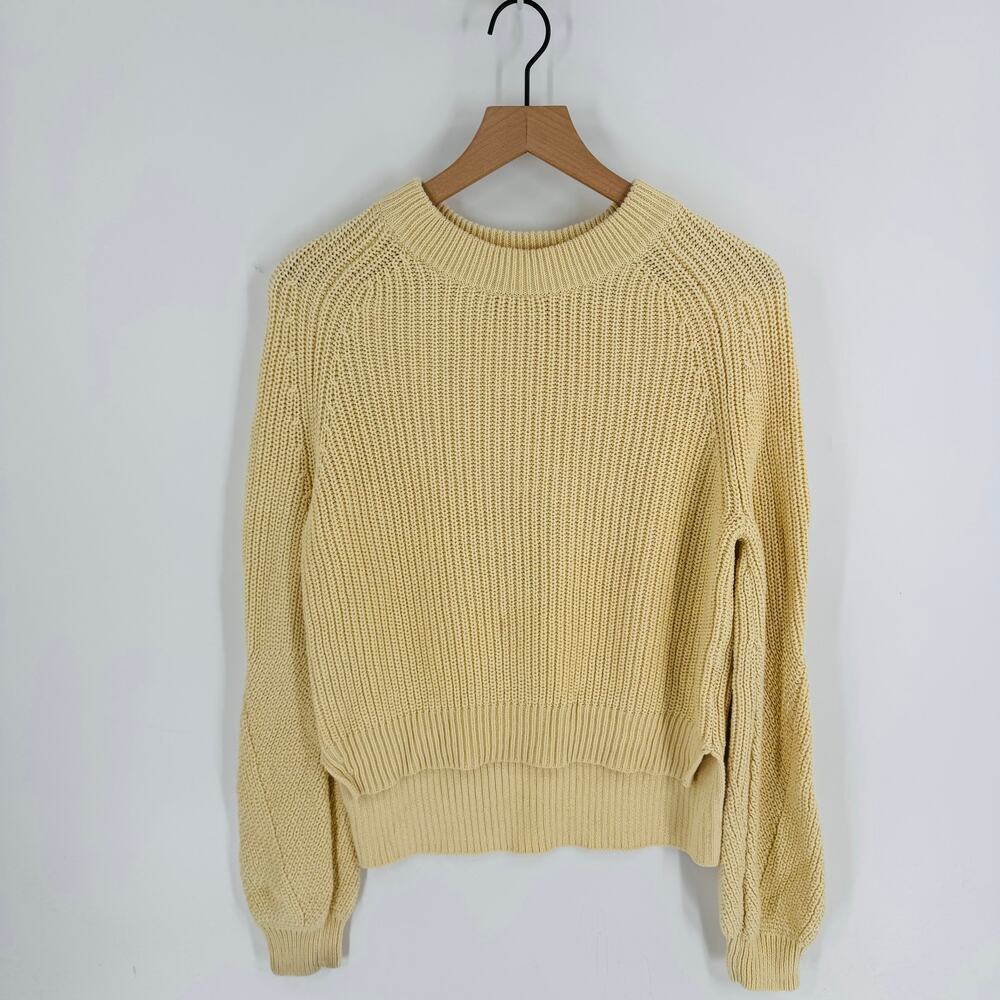 Whistles Cream 100% Cotton Knit Sweater Hi-Low Hem Crew Neck Chunky Ribbed Small